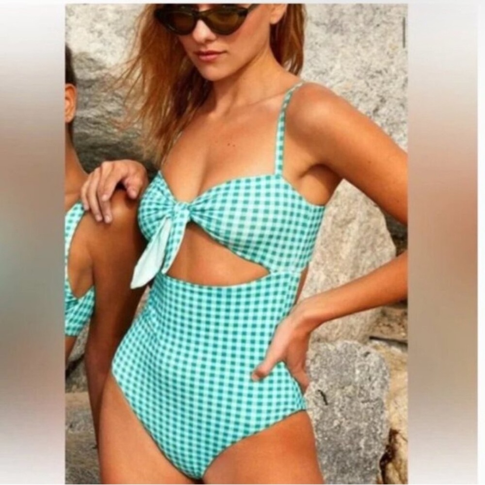 NWT WET Swimwear Willow Jade Green Gingham Checkered One Piece Women’s Small